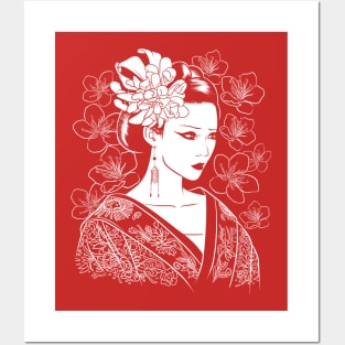 Japanese Geisha flower Posters and Art